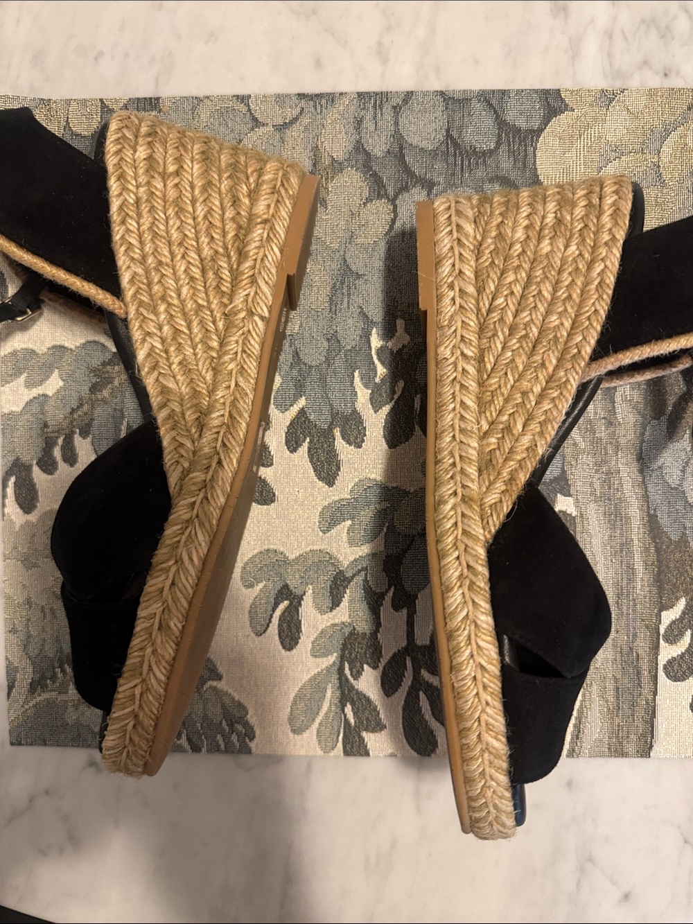 Stuart Weitzman Black Suede Espadrille Wedge Sandals - Picture 6 of 10